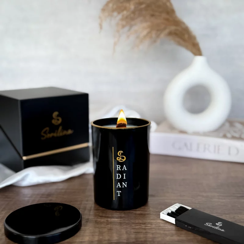vela aromatica premium de cera de soja con mecha de madera. vela con aroma citrico.